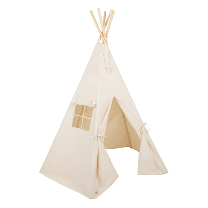 Béžové teepee do dětského pokoje moi mili z bavlny, s okénkem a látkovou záclonkou