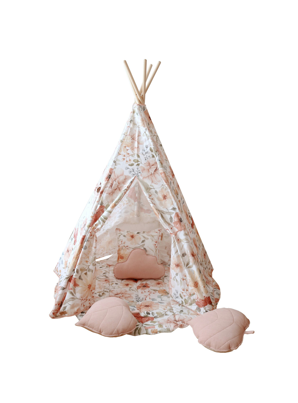 Teepee pro děti Flower Power moi mili s ručně malovanými květinami a okénkem se záclonkou