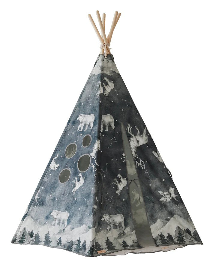 Dětské teepee Night Sky moi mili s motivem hvězdných zvířat na noční obloze, bavlna – fotografie 2