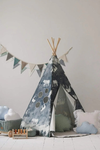 Dětské teepee Night Sky moi mili s motivem hvězdných zvířat na noční obloze, bavlna
