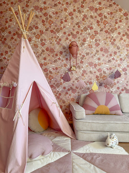 Růžové dětské teepee moi mili z bavlny, jednobarevné, s okénkem se záclonkou – fotografie 2