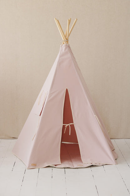 Růžové dětské teepee moi mili z bavlny, jednobarevné, s okénkem se záclonkou – fotografie 3
