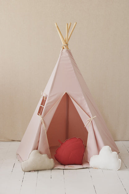 Růžové dětské teepee moi mili z bavlny, jednobarevné, s okénkem se záclonkou – fotografie 4