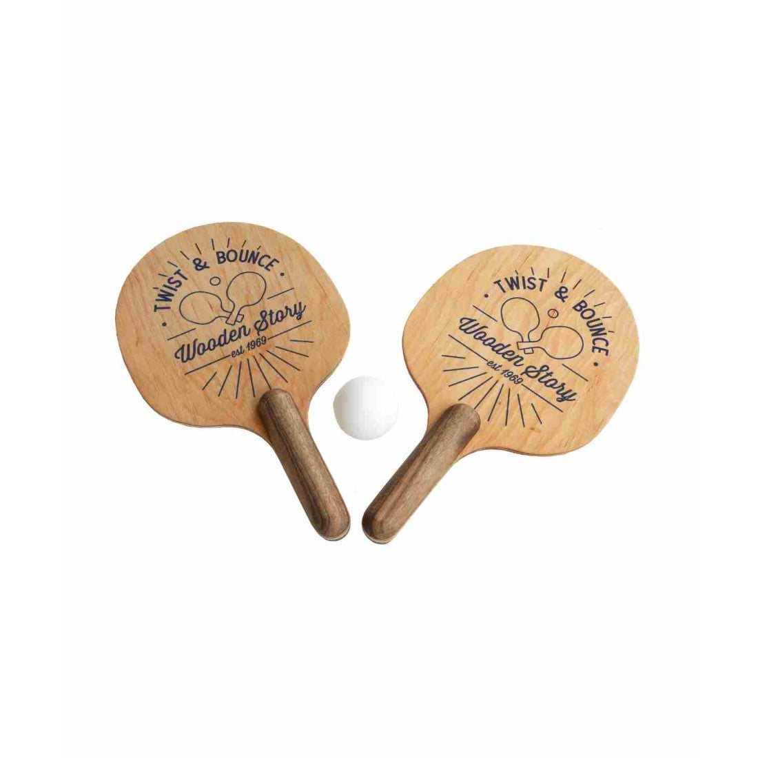 Dřevěné pálky Twist & Bounce Wooden Story, 2 ks s míčkem