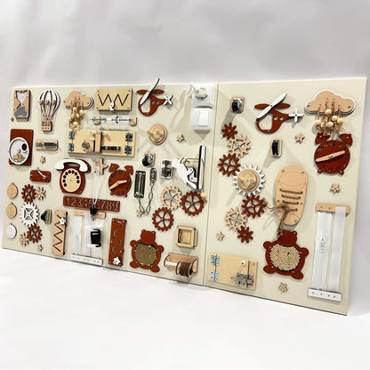 Dvoudílný activity board na zeď BusyBunnyToys 60 × 80 + 60 × 39 cm, terakotové provedení – fotka 9