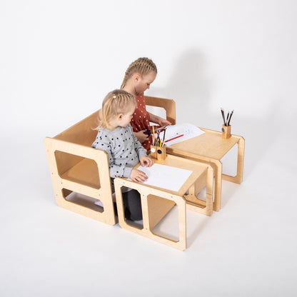 Montessori dětský stoleček a židlička – samostatné stolování, hra a učení (sada s dvěma židličkami)