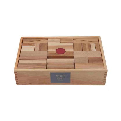 Dřevěné kostky Wooden Story XL v dřevěné krabičce, přírodní odstíny dřeva, 63 ks