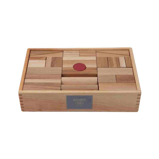 Dřevěné kostky Wooden Story XL v dřevěné krabičce, přírodní odstíny dřeva, 63 ks