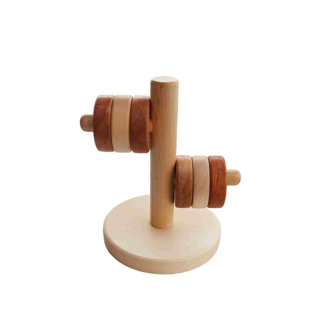 Vodorovná navlékací skládačka Wooden Story, 6 dřevěných kotoučů na tyči