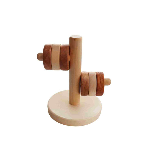 Vodorovná navlékací skládačka Wooden Story, 6 dřevěných kotoučů na tyči