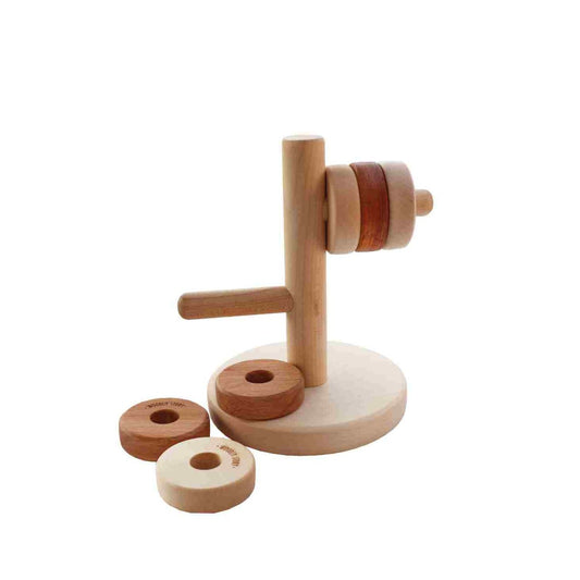 Vodorovná navlékací skládačka Wooden Story, 6 dřevěných kotoučů na tyči – pohled 2