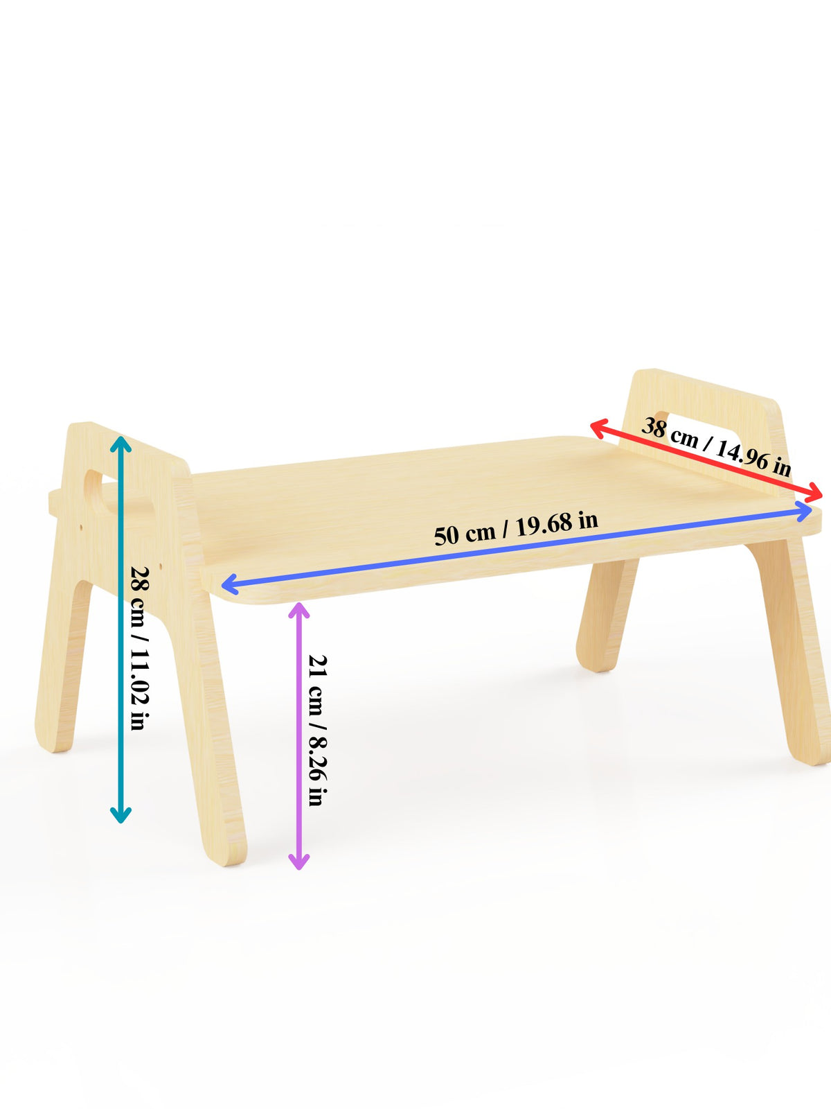 Dětský stolek na zem OakHill s deskou 21 cm nad podlahou a madly po stranách – pohled 3