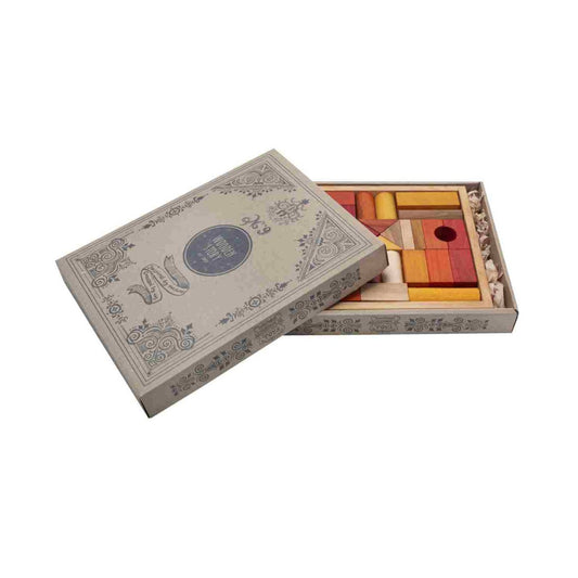 Dřevěné kostky Wooden Story v krabičce, teplé barvy – červená, oranžová, žlutá, 30 ks – pohled 2