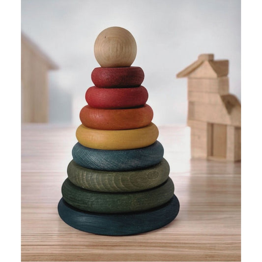 Dřevěná kruhová skládací pyramida Wooden Story z barevných dílů – pohled 2