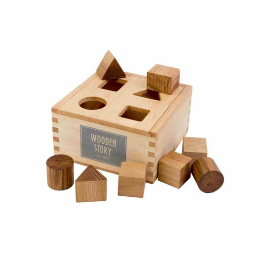 Dřevěná vkládací krabička Wooden Story – třídička tvarů z přírodního dřeva