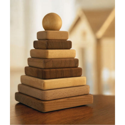 Dřevěná hranatá skládací pyramida Wooden Story v přírodních odstínech dřeva – pohled 2