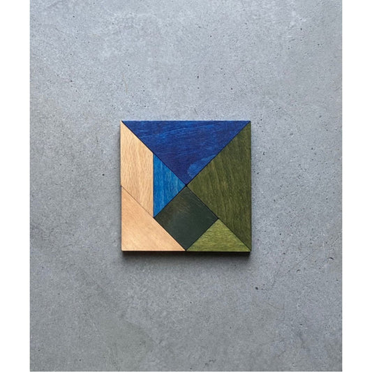 Dřevěný tangram Wooden Story ve studených barvách, 7 dílů se sáčkem – pohled 2