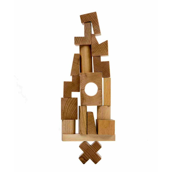 Dřevěná věž s okénky Wooden Story, přírodní dřevěné díly a bavlněný pytlík