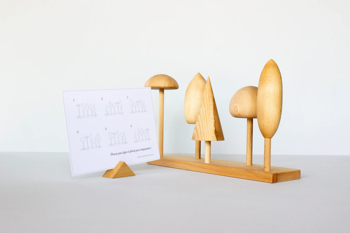 Dřevěná skládačka stromy Wooden Story s vyměnitelnými korunami a kmeny – pohled 6